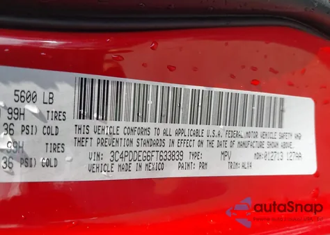 2015 Dodge Journey R/T из США, поврежденный, VIN 3C4PDDEG6FT633839